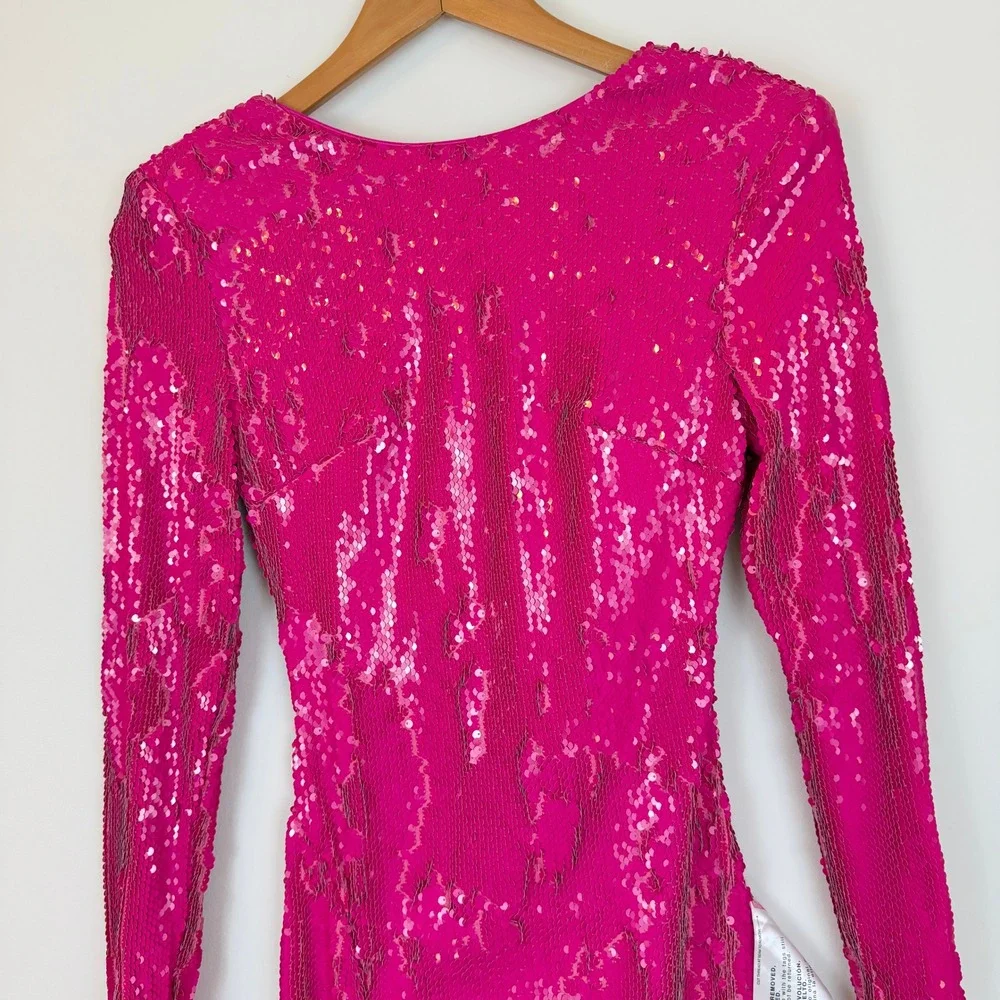 NWT Dress The Population Natalie Sequin Dress Women XXS Stretch Hot Pink Bodycon - Picture 10 of 15